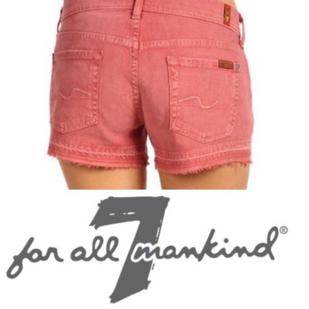 7 For All Mankind pink distressed jean shorts